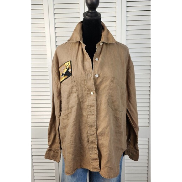Rafaella 100% Linen Utility Shirt Relaxed Fit Rugged Workwear Chic size S/M - Picture 1 of 10